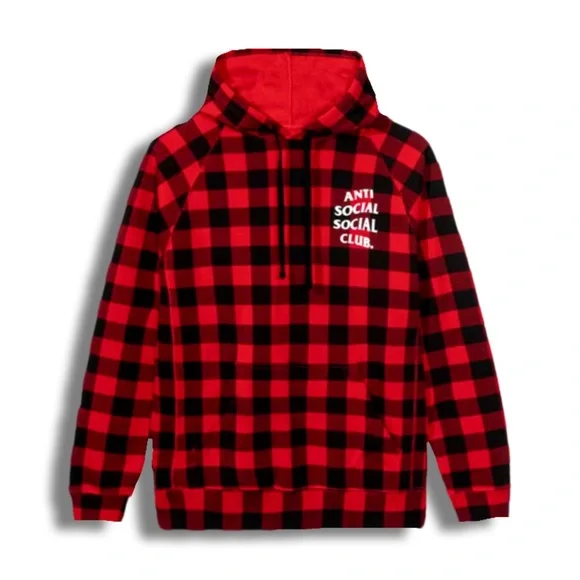 Anti Social Social Club Black Red Checked Checker Logo Hoodie